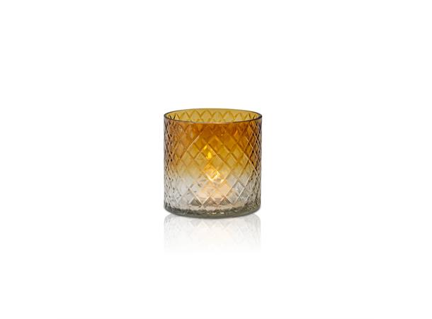 Lysglass klar/amber med diamant cutting 10 x 10 cm