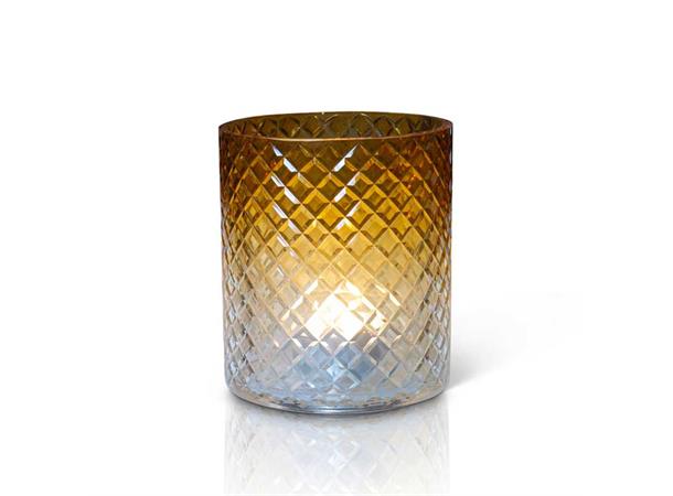 Lysglass klar/amber med diamant cutting 15 x 15 cm